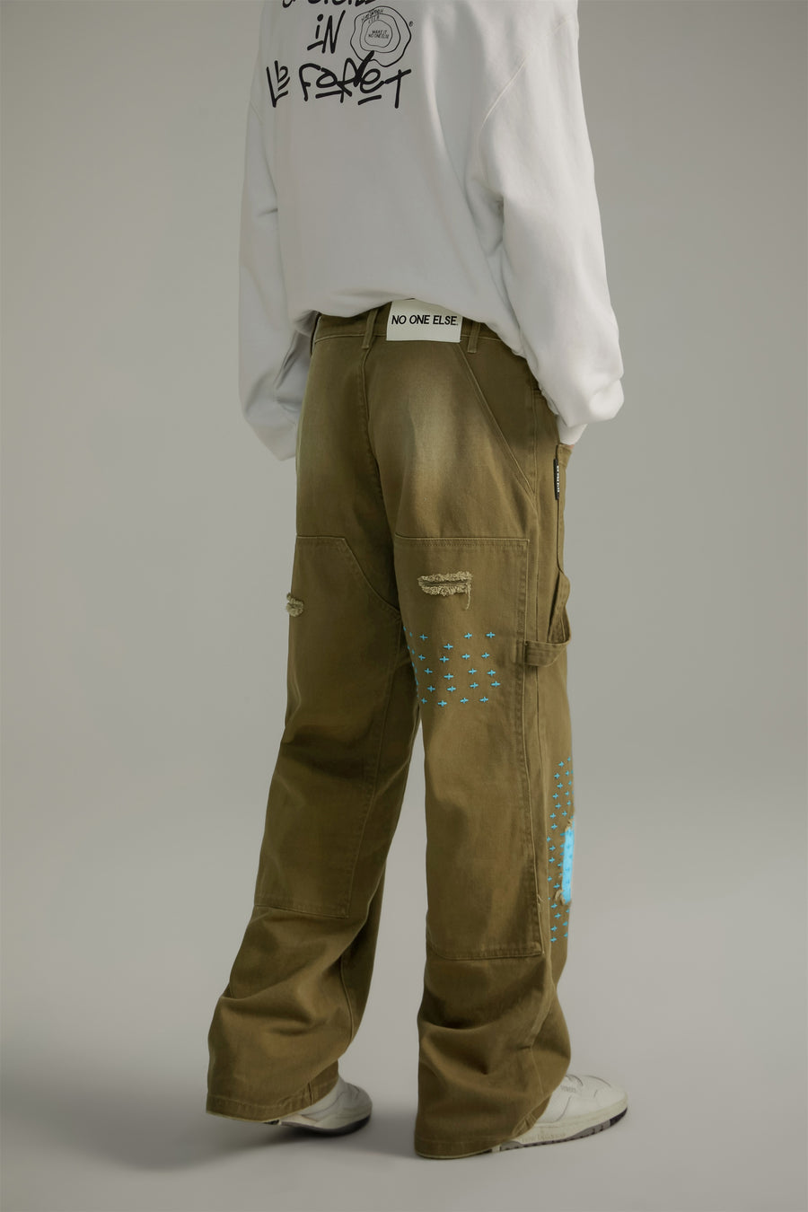 CHUU Blue Stitches Khaki Straight Pants