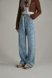 Vertical Stripes High-Waisted Straight Jeans