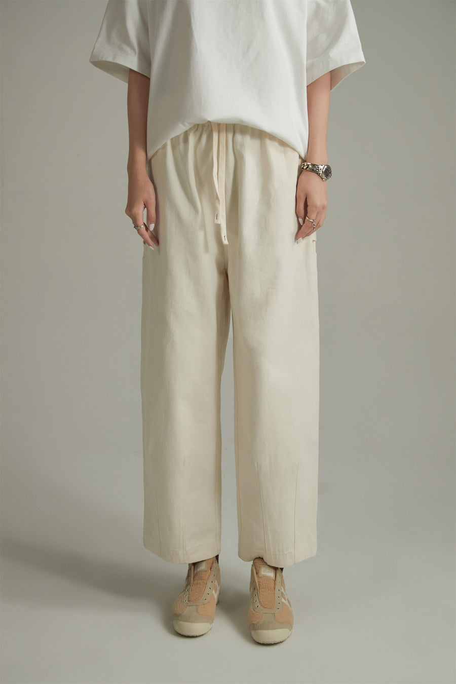 CHUU Cotton Ankle Cropped Wide Pants