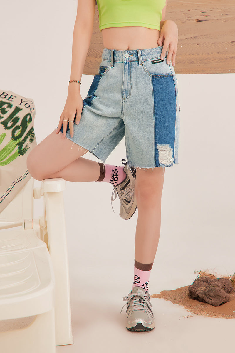 CHUU Color Matching Denim Bermuda Shorts