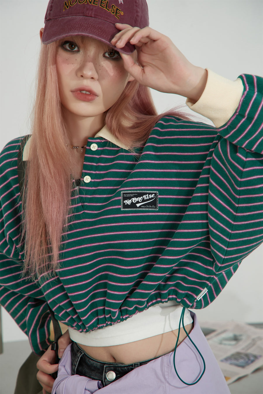 CHUU Stripe Loose Fit Crop Sweatshirt