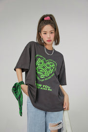 Kiss Me Check Heart Loosefit T-Shirt