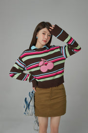 Stayed Up All Night Cherry Stripe Knit Sweater