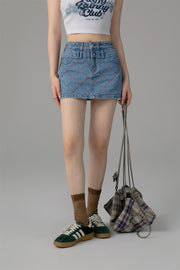 Argyle Line Denim Mini Skirt