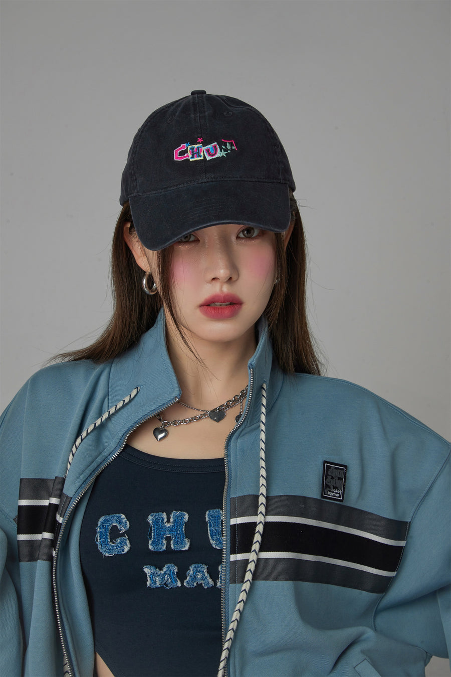 CHUU Colorful Embroidered Denim Ball Cap