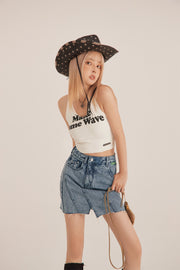 Unbalanced Cut Denim Mini Skirt