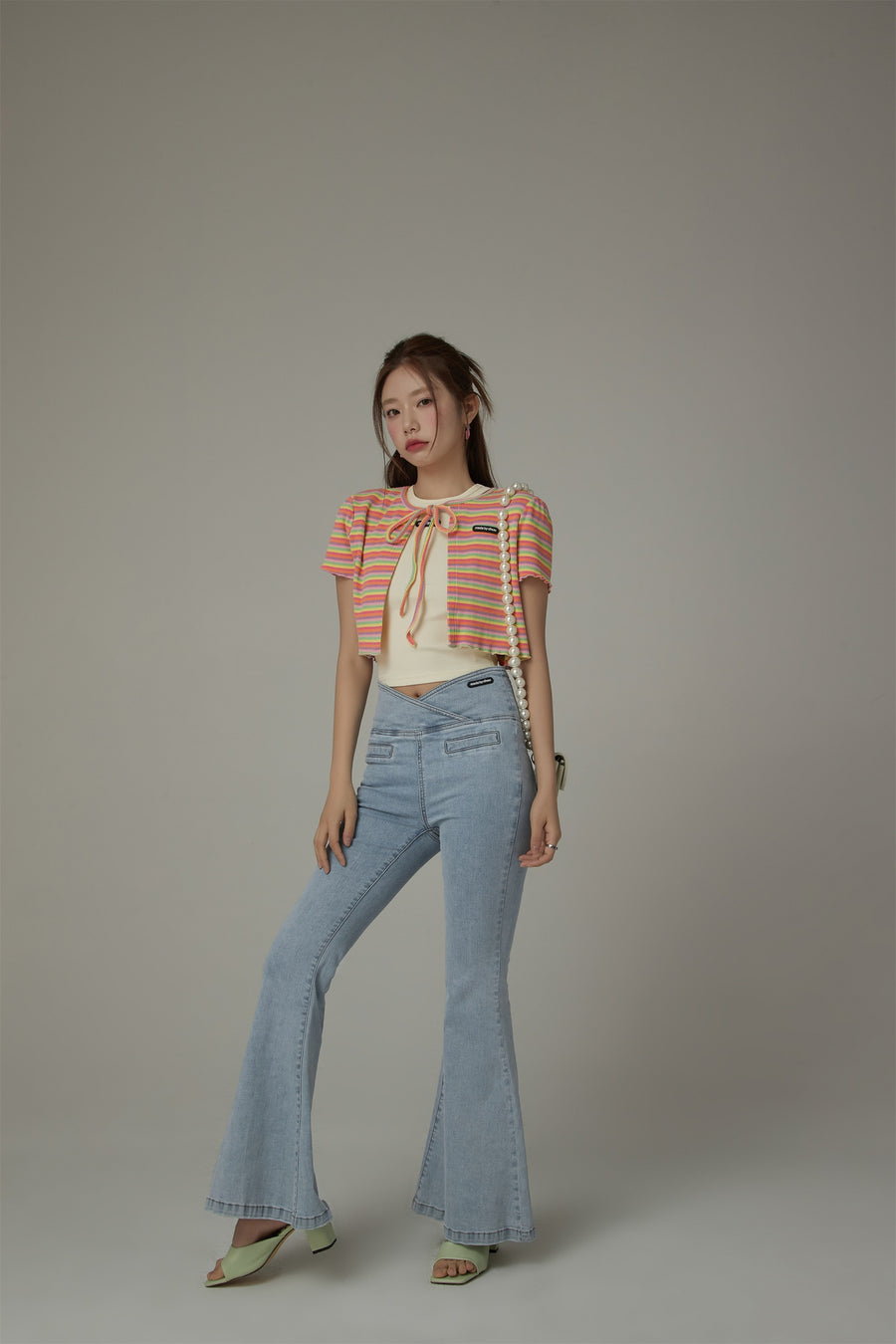 CHUU Ribbon Striped Crop Cardigan