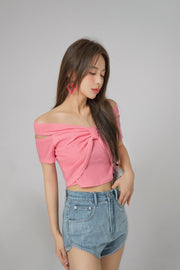 Shirring Off Shoulder T-Shirt