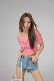 Shirring Off Shoulder T-Shirt