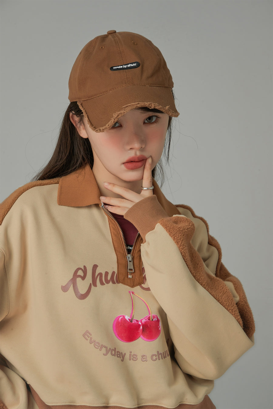 CHUU Raw Hem Ball Cap Hat