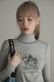 Stitching Turtleneck Long-Sleeves Top