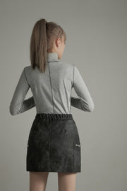 Stitching Turtleneck Long-Sleeves Top