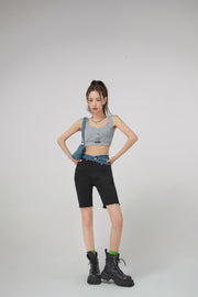 Raw Hem Biker Denim Shorts