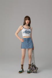 Argyle Line Denim Mini Skirt