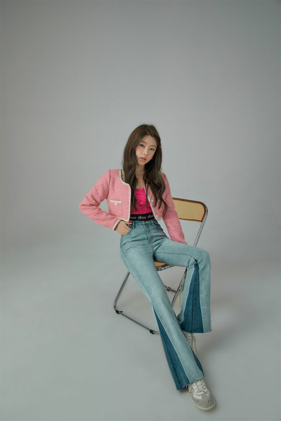 CHUU Pink Tweed Crop Jacket