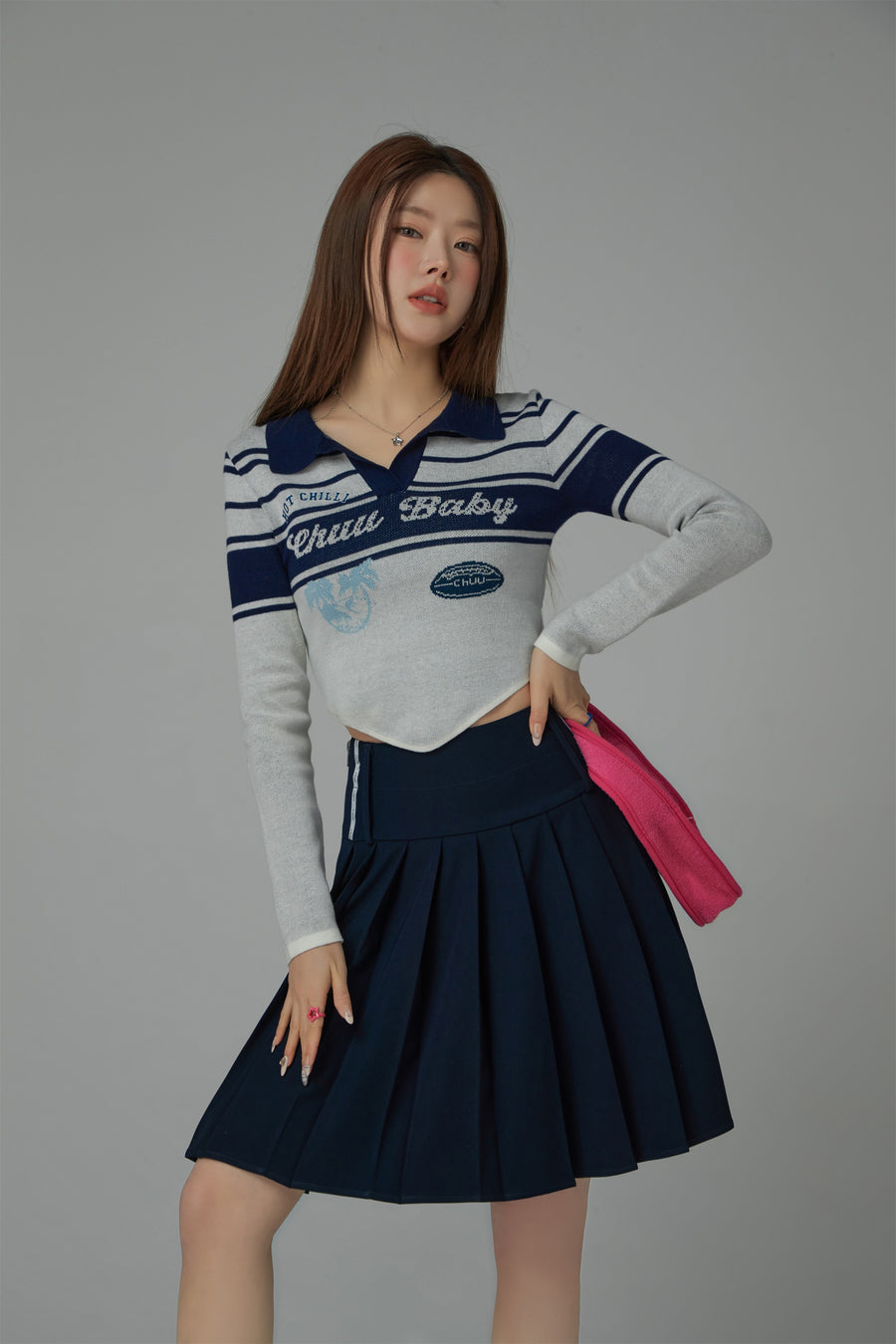 CHUU Chuu Baby Open Collar Cropped Knit T-Shirt