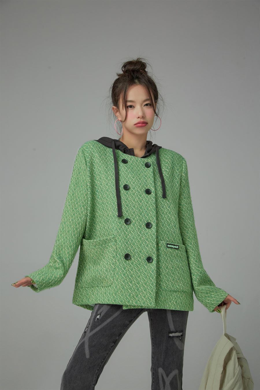 CHUU Top Of The Charts Round Neck Half Double Coat