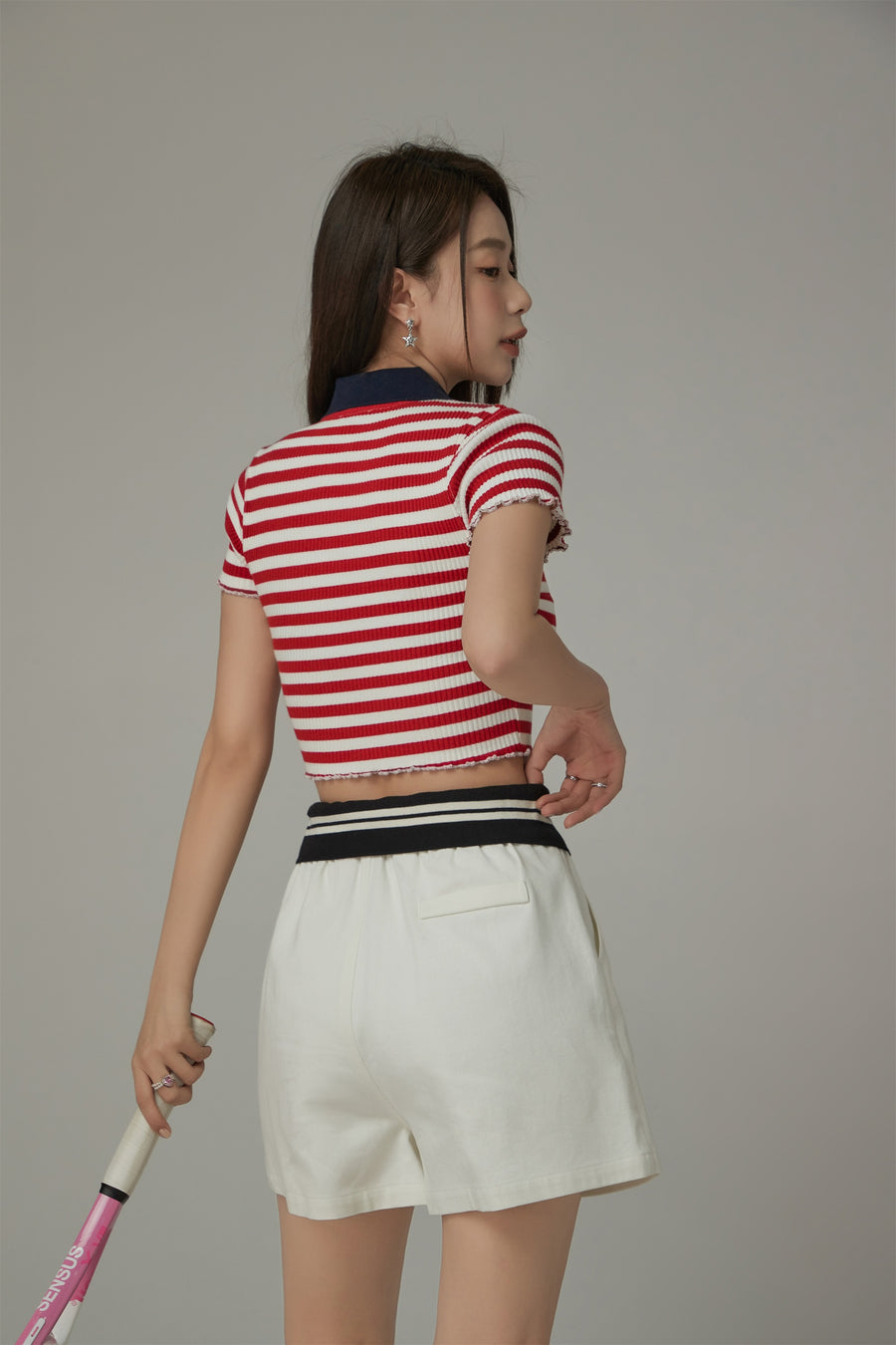 CHUU Striped Zip-Up T-Shirt