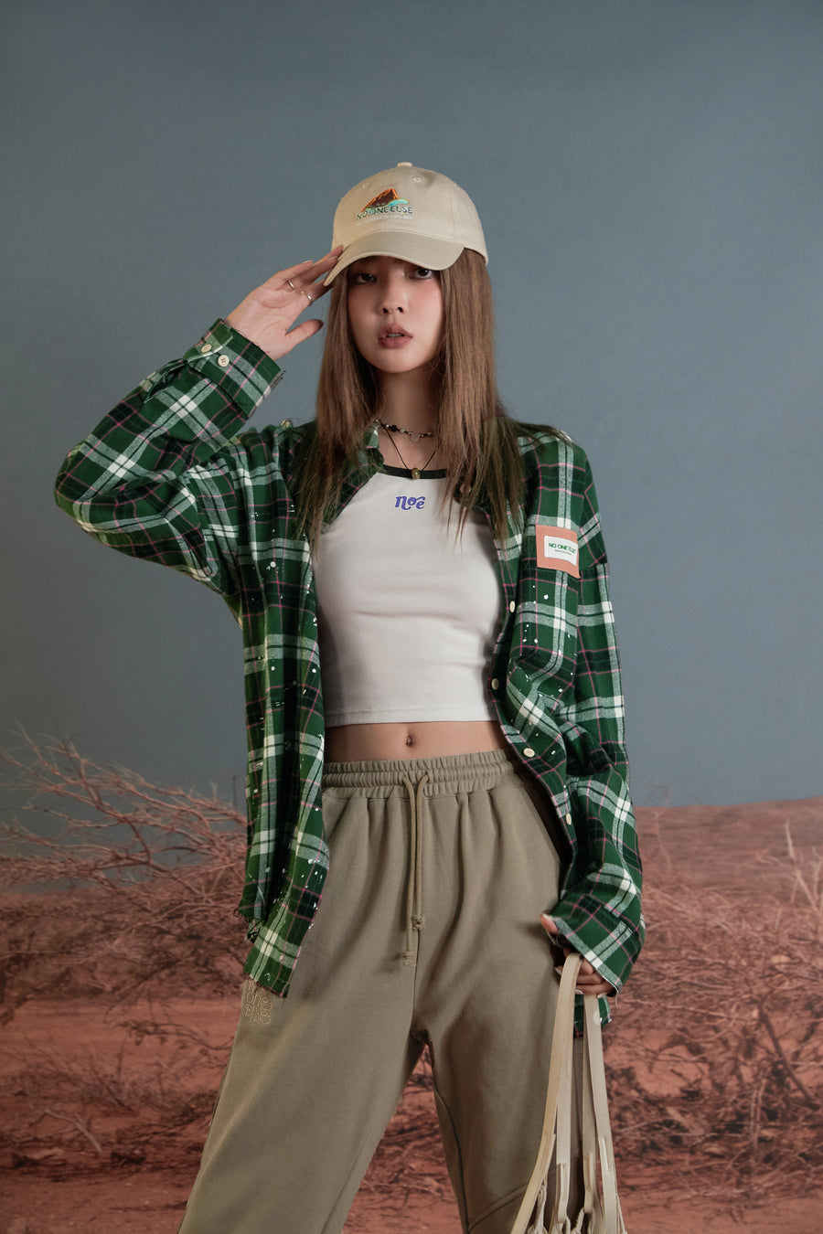 CHUU Scottish Check Long Shirt