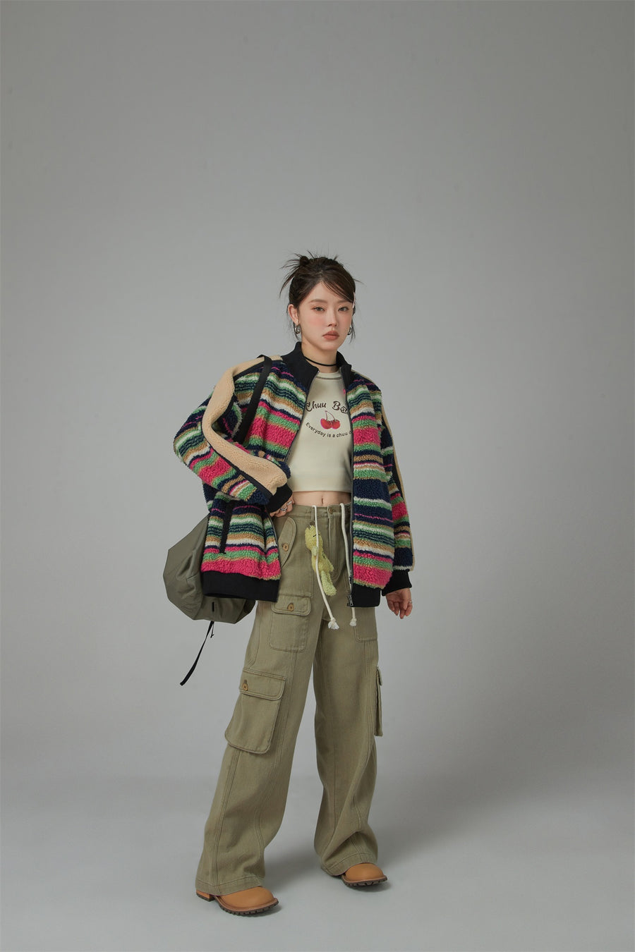 CHUU I See The Light Striped Fleece Overfit Jacket