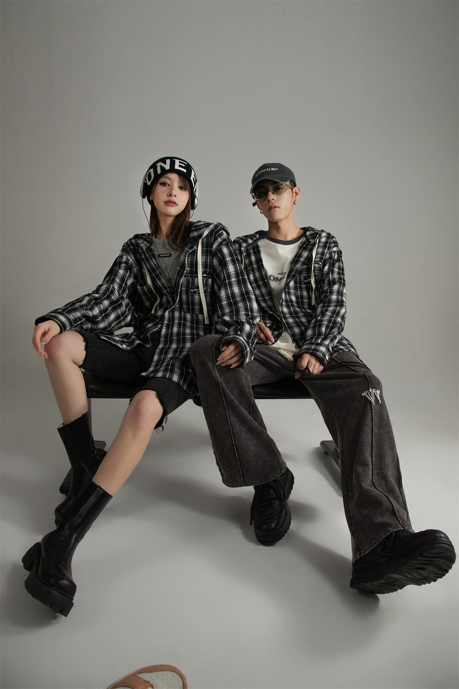 CHUU Classic Check Hoodie Shirt