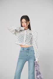 Flower Eyelet Puff Blouse