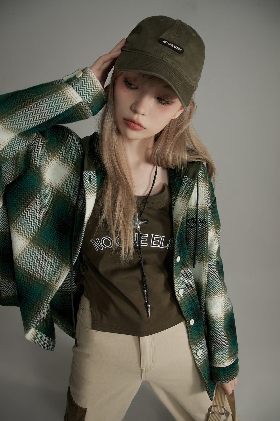 CHUU Scottish Check Hooded Shirt