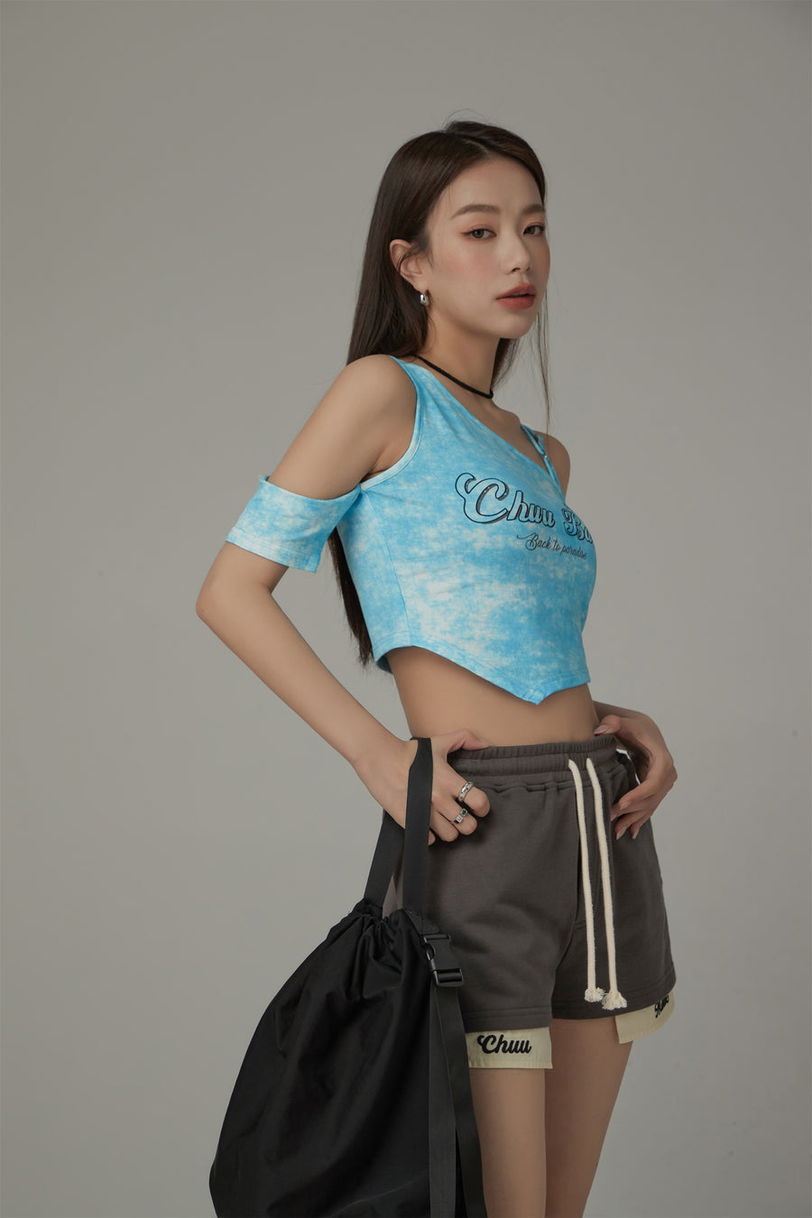 CHUU Chuu Babe Off-The-Shoulder Asymmetrical Cropped T-Shirt