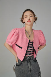 Puff Sleeve Coco Tweet Crop Jacket