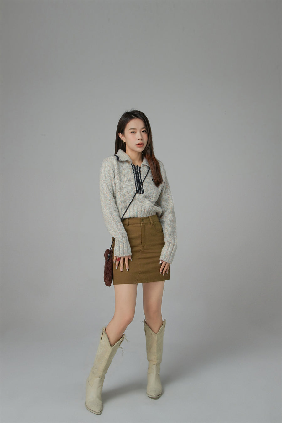 CHUU All The Lights Collar Zip Knit Sweater