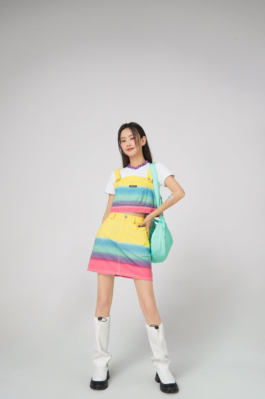 CHUU Rainbow Cropped Overall Top