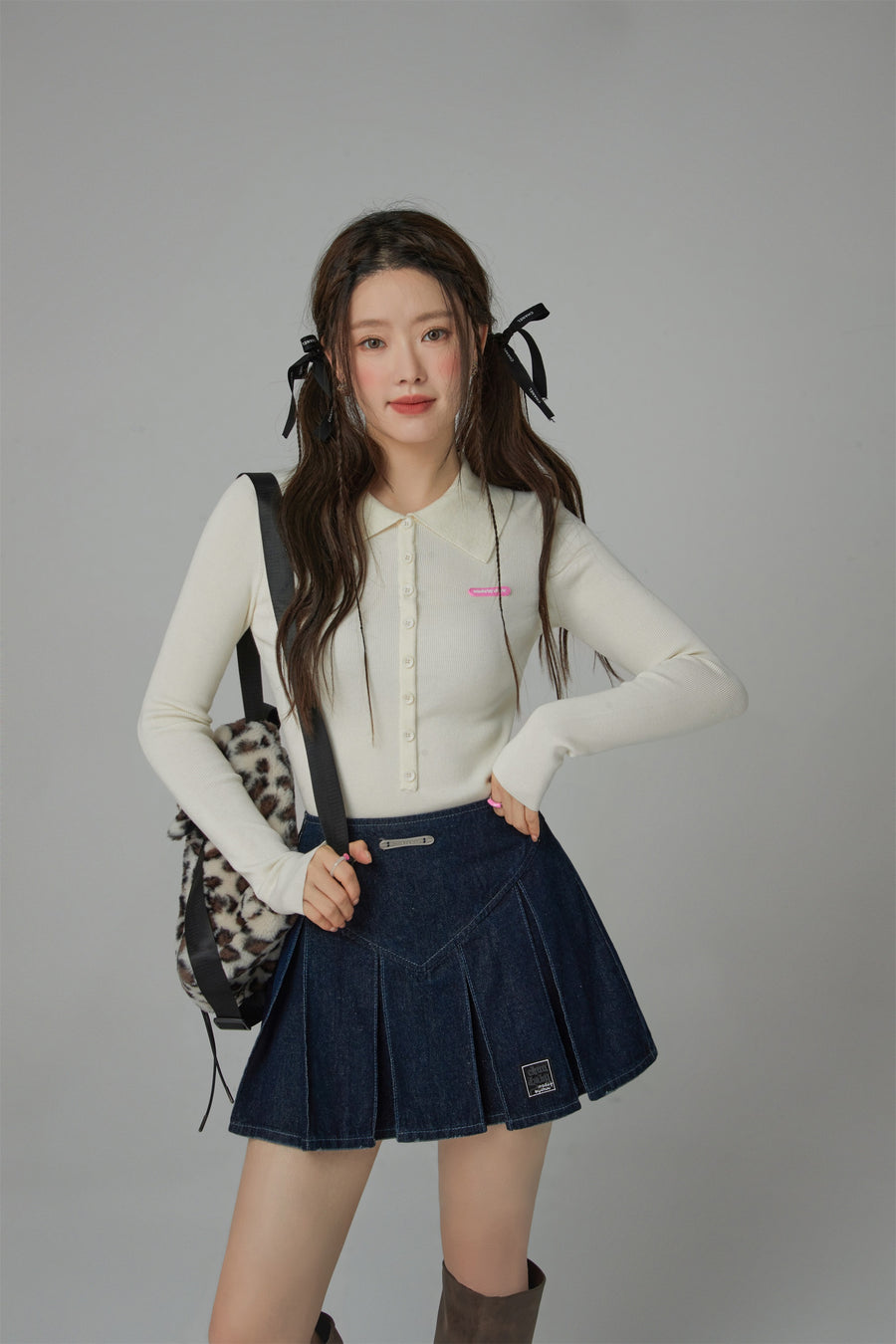 CHUU Buttoned Collar Slimfit Long-Sleeves Knit Top