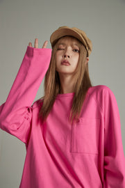 Oversized Front Pocket Long-Sleeves Top