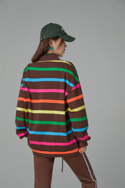 Polo Neck Rainbow Stripes Sweatshirt