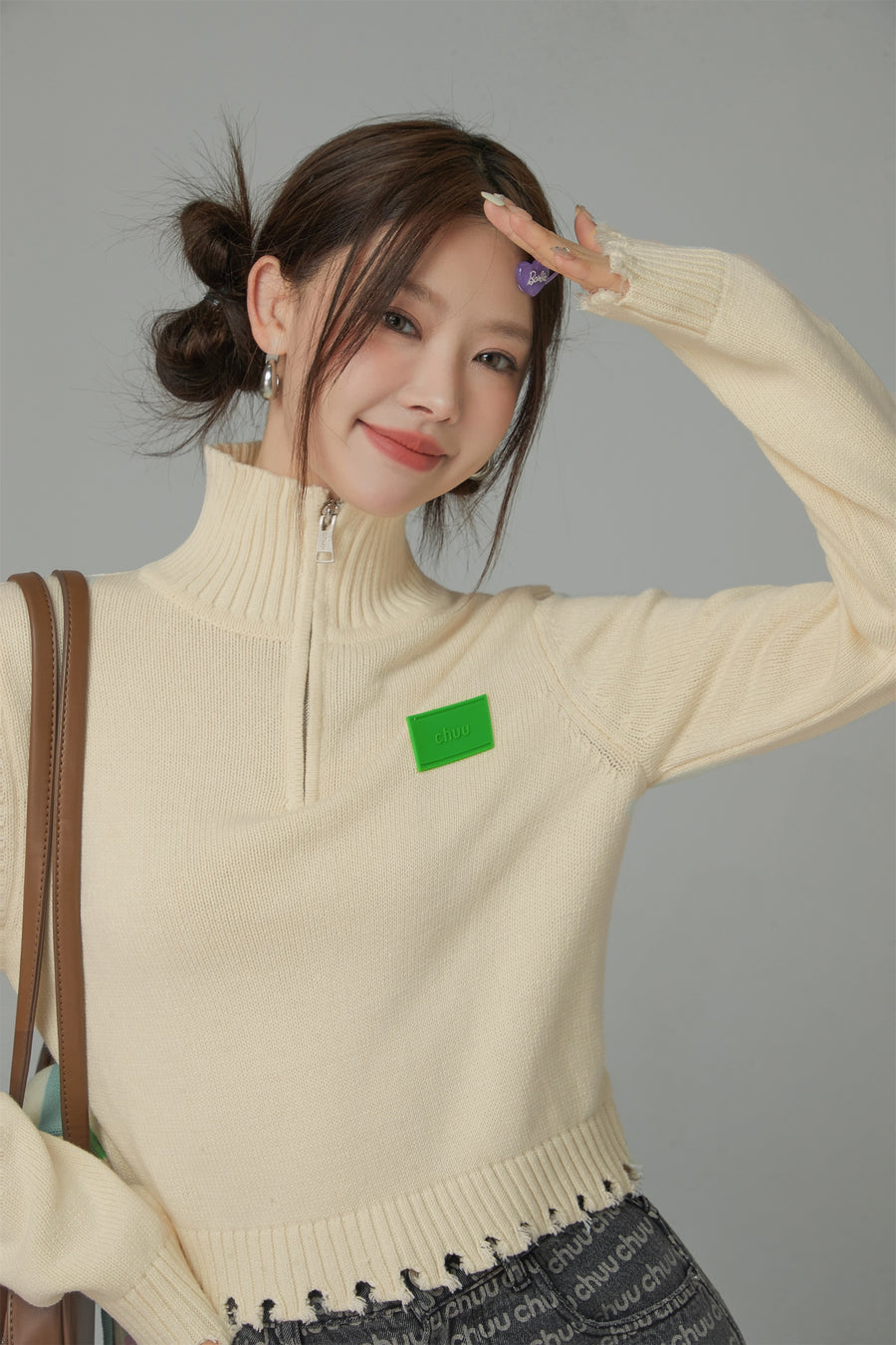 CHUU Candy Crop Half Zip-Up Knit Top