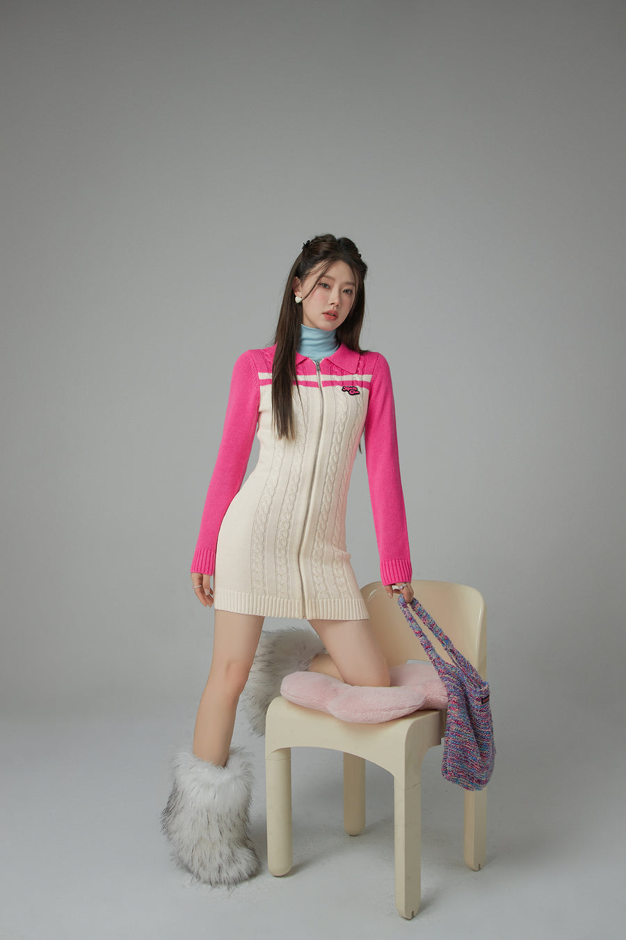 CHUU Twilight Zone Zip-Up Knit One Piece Dress