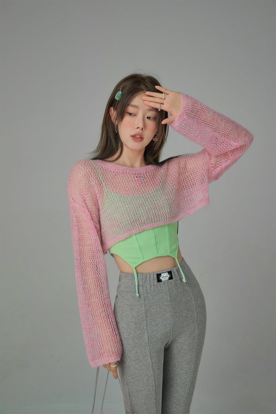 CHUU Crochet See-Through Crop Sweater