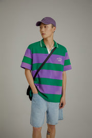 Open Collar Stripe Color T-Shirt