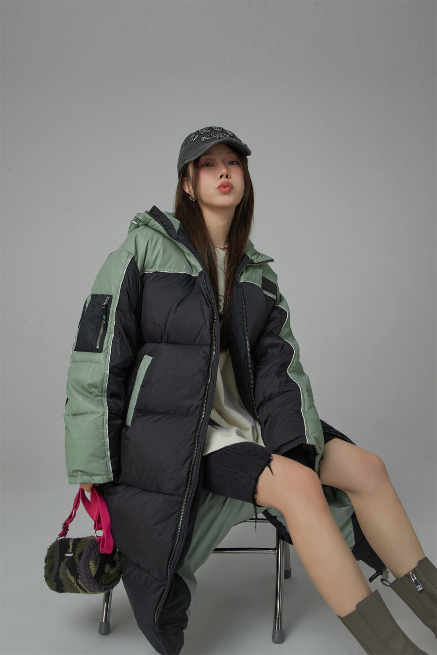 CHUU Hoodie Duck Down Long Padding Coat