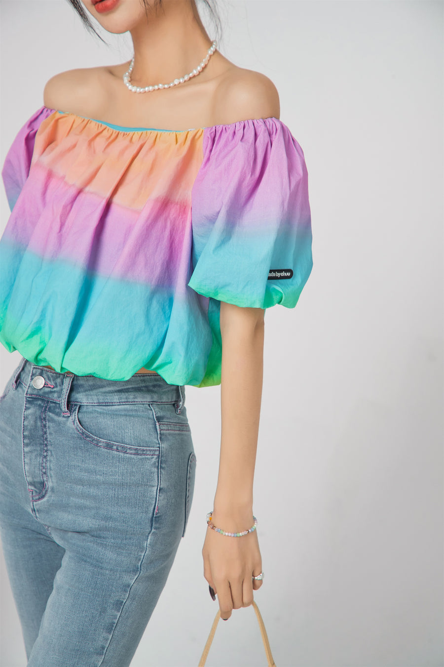 CHUU Rainbow Off-Shoulder Blouse