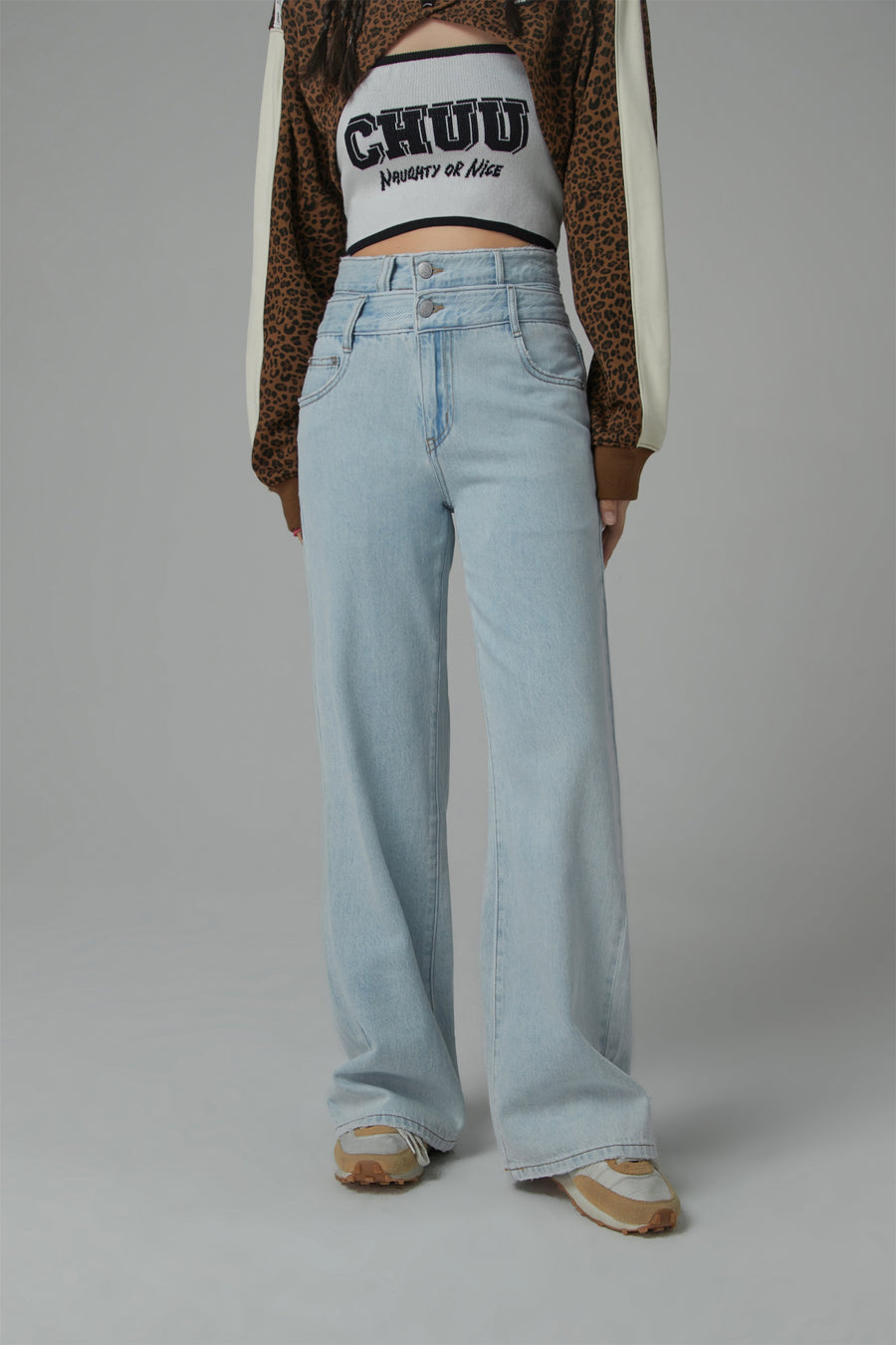 CHUU Two-Layer Illusion Wide Denim Jeans