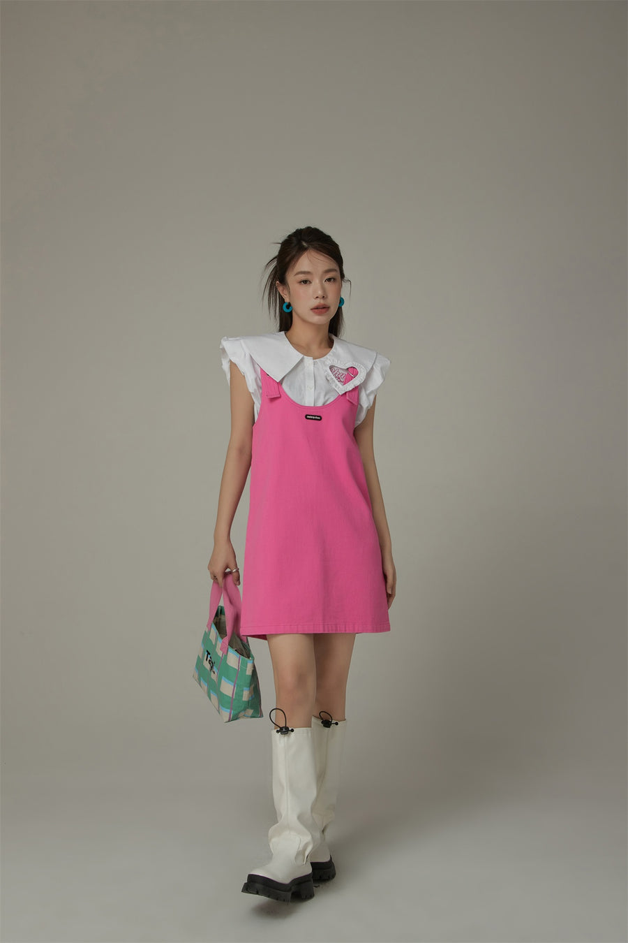 CHUU Heart Buckle Color Overall Mini Dress