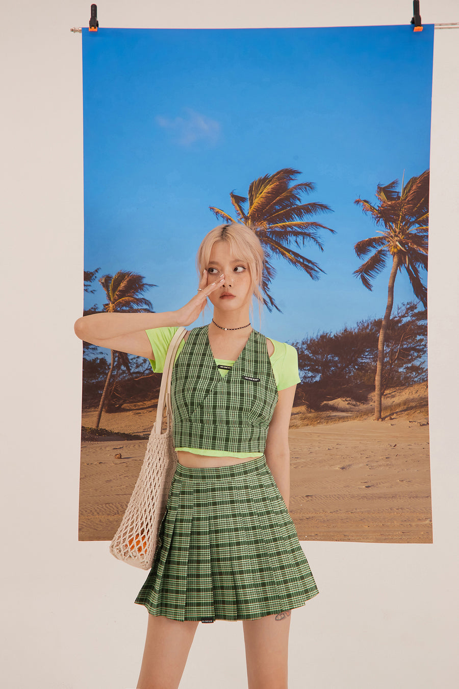 CHUU Check Tennis Pleat Mini Skirt