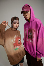 Smiling Character Gradient Loose-Fit Hoodie