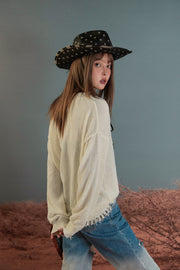 Damaged Fringe Hem Knit Sweater