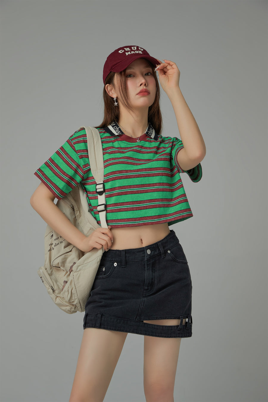 CHUU Striped Cropped T-Shirt