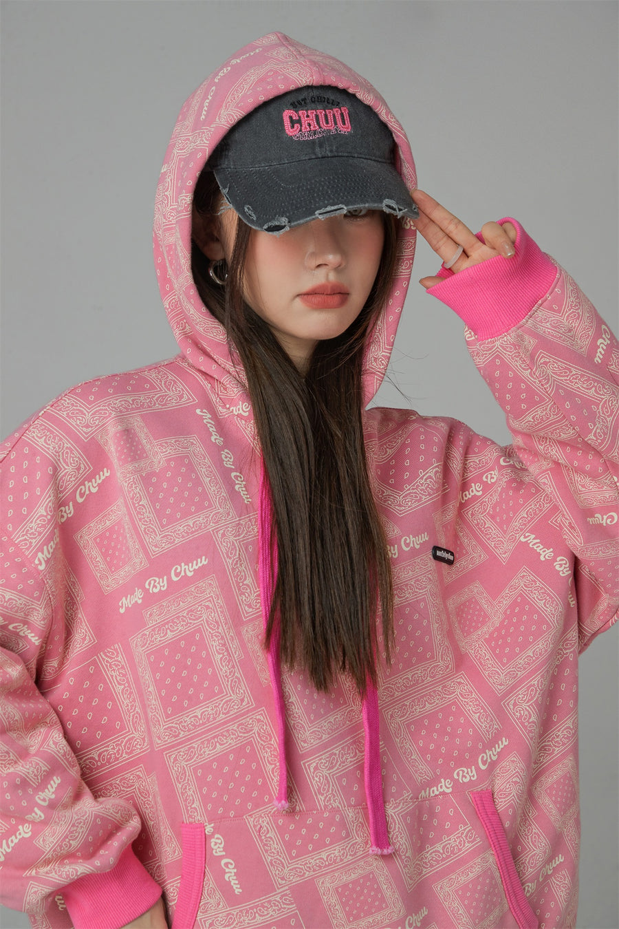 CHUU Paisley Squares Pocket Hoodie Sweatshirt