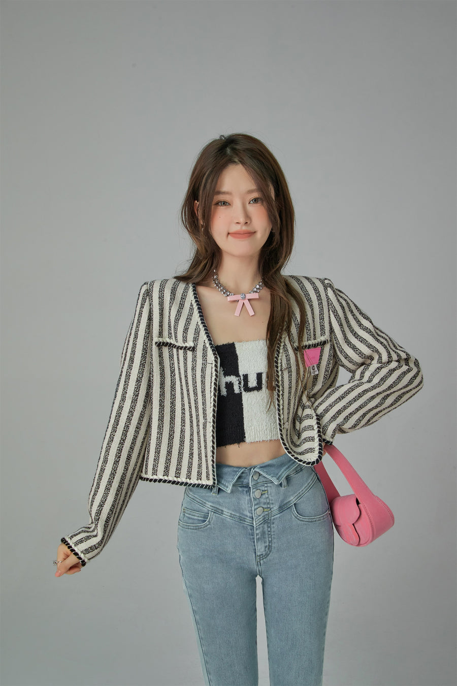 CHUU Cupcake Striped V-Neck Jacket