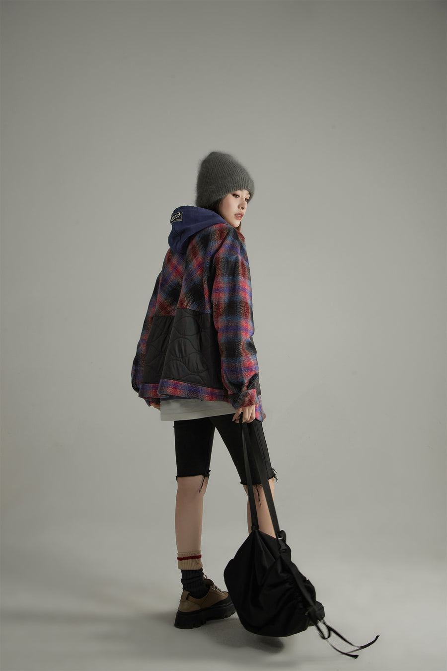 CHUU Color Block Check Loose Fit Coat