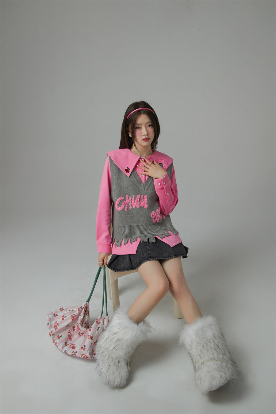 CHUU Candy Color Heart Polo Collar Shirt